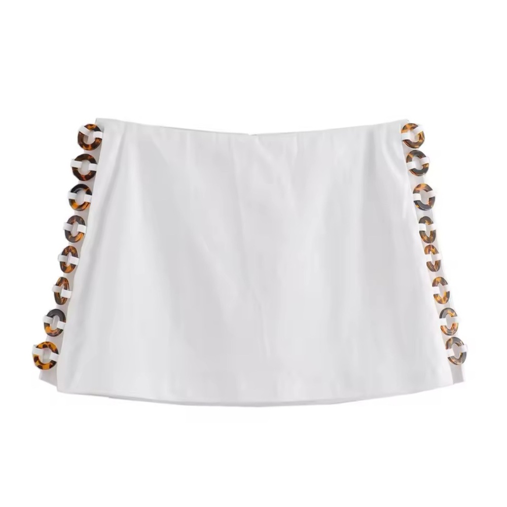 Tortoiseshell Ring Open cut out Side White Mini Skirt Medium